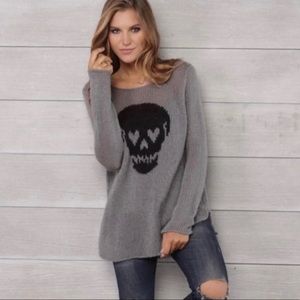 Wooden Ships Gray and Pick Skull Lightweight Sweater
